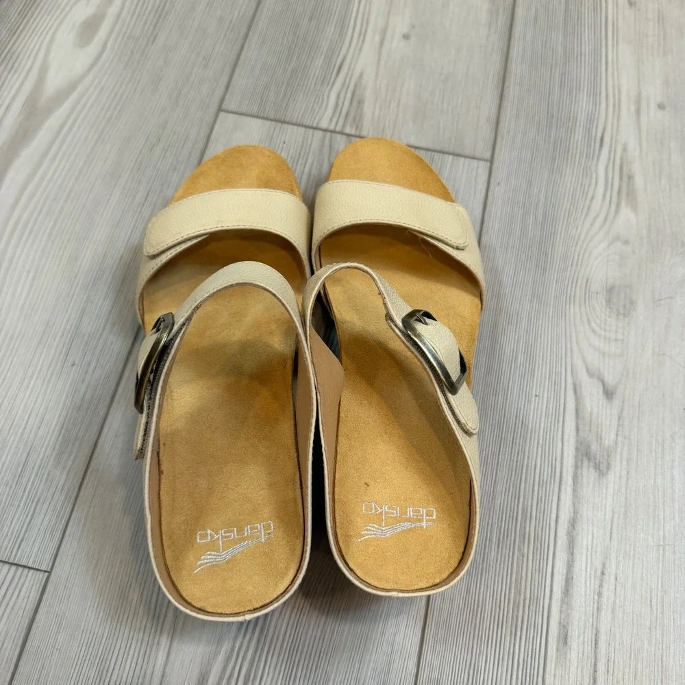 NEW Dansko Tanya Milled Burnished Linen Leather Wedge Sandals Cream 40 US 10
